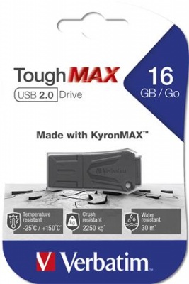 Pendrive, 16GB, USB 2.0, extra ellenálló, VERBATIM "ToughMAX", fekete